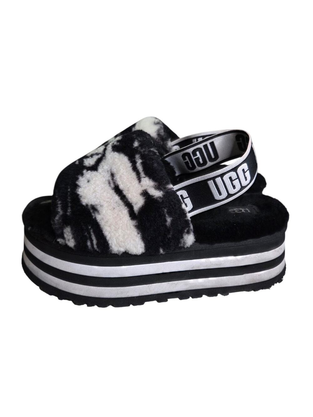UGG WOMEN'S DISCO MARBLE SLIDE SANDALS BLACK & WHITE SIZE 7